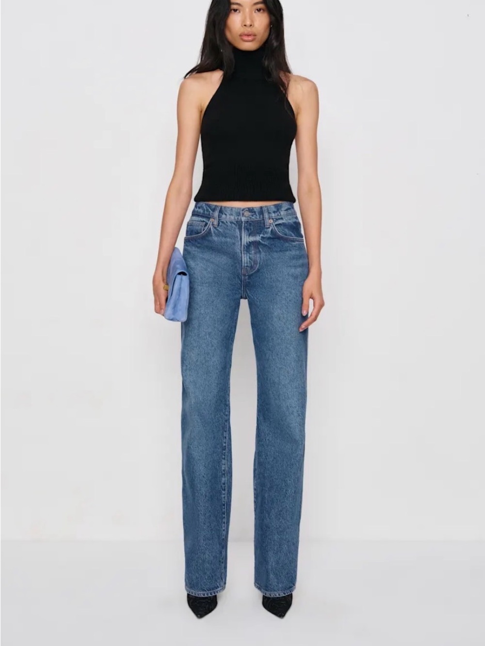Reformation Val 90’s Straight Leg Mid Rise Jeans in Pelican Wash Currently $178